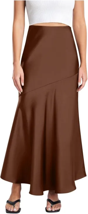 Women's Maxi Skirt 2024 Women Satin High Waist Elastic Stitching Long Skirt Slim Fit Hip Skirt
