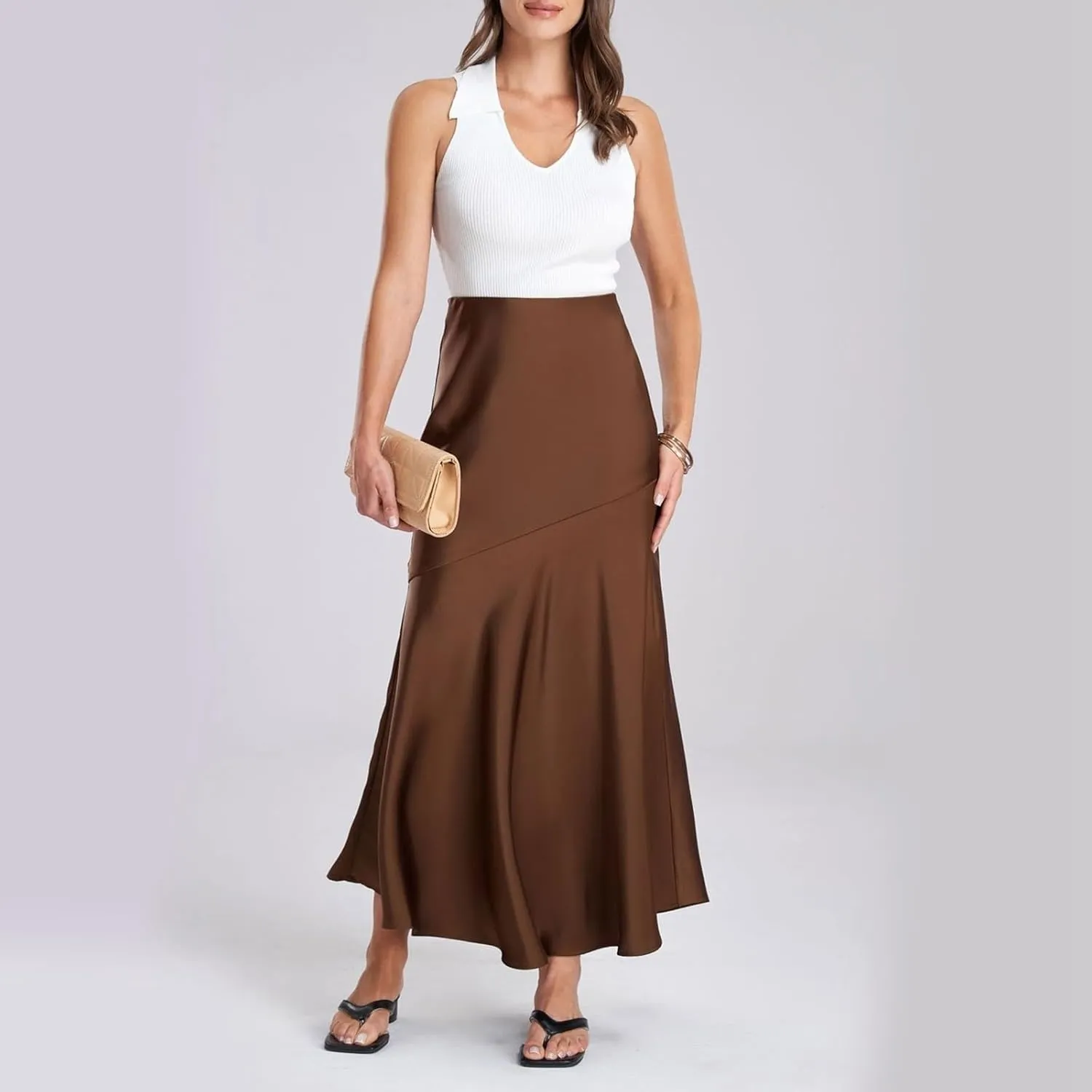 Women's Maxi Skirt 2024 Women Satin High Waist Elastic Stitching Long Skirt Slim Fit Hip Skirt