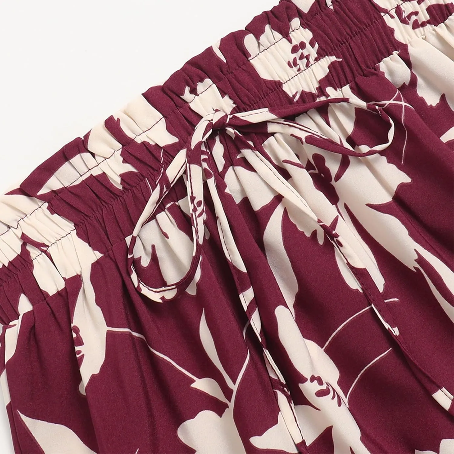 Womens Maxi Skirt Floral Boho Elastic High Waist Drawstring Pleated Beach Skirt A-Line Flowy Tiered Long Skirts