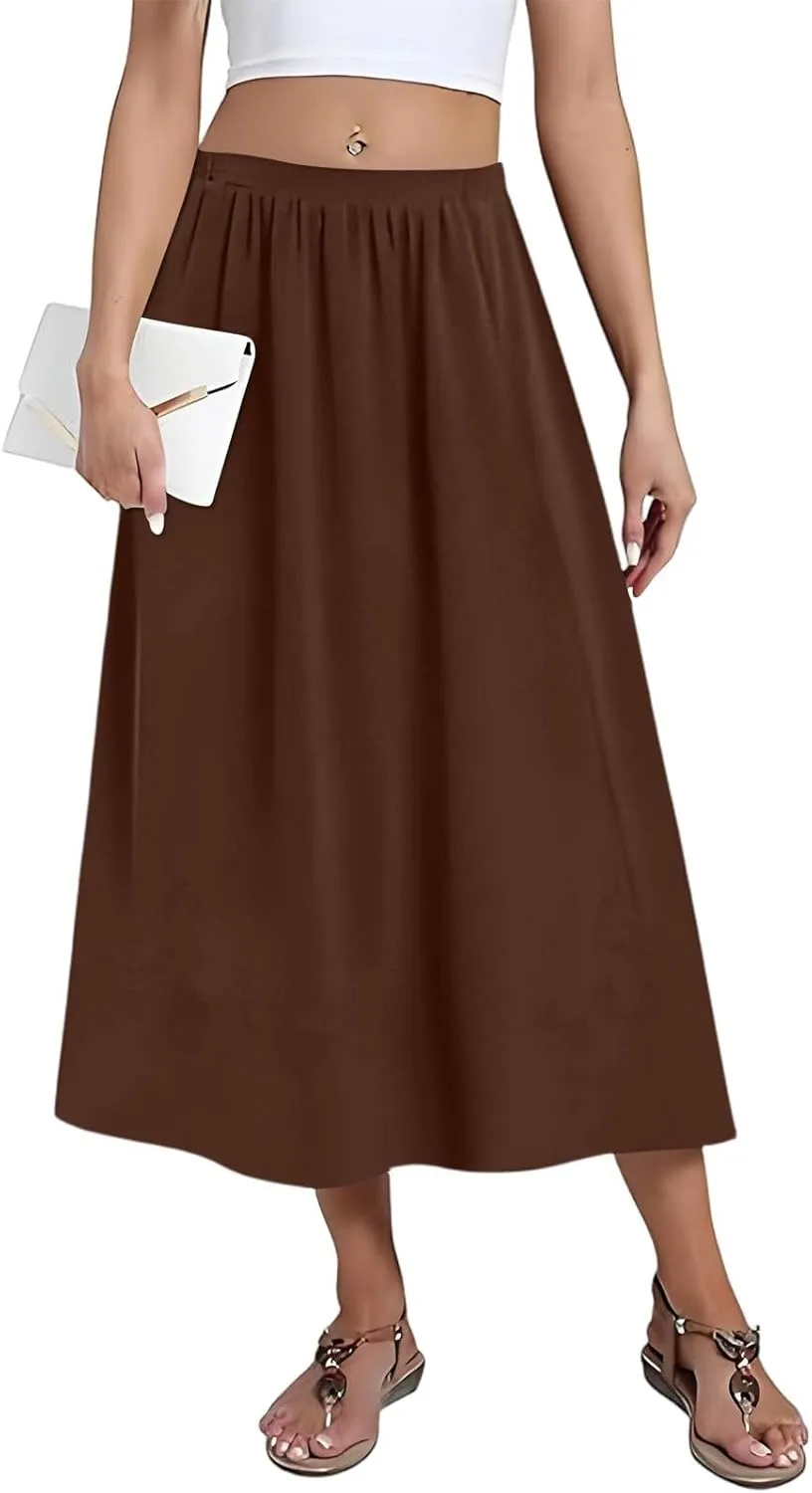 Women's Midi Boho Floral Skirts Trendy A Line Skirt High Elastic Waist Comfy Flowy Skorts with Pockets