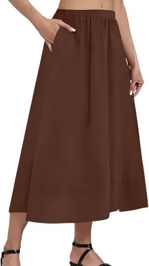 Women's Midi Boho Floral Skirts Trendy A Line Skirt High Elastic Waist Comfy Flowy Skorts with Pockets