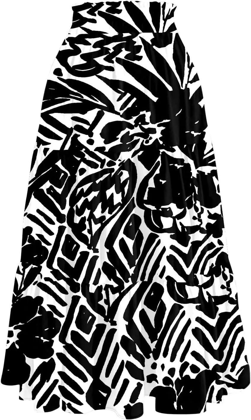 Women's Midi Skirts High Waist A-Line Tiered Flowy Swing Skirt Boho Floral Printed Cocktail Party Flared Skirts