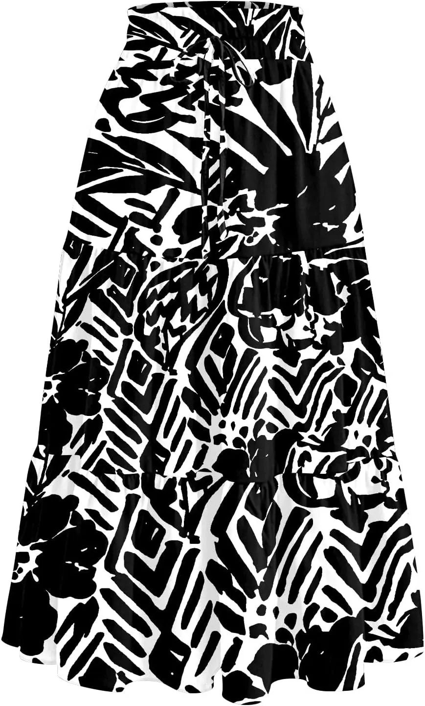 Women's Midi Skirts High Waist A-Line Tiered Flowy Swing Skirt Boho Floral Printed Cocktail Party Flared Skirts