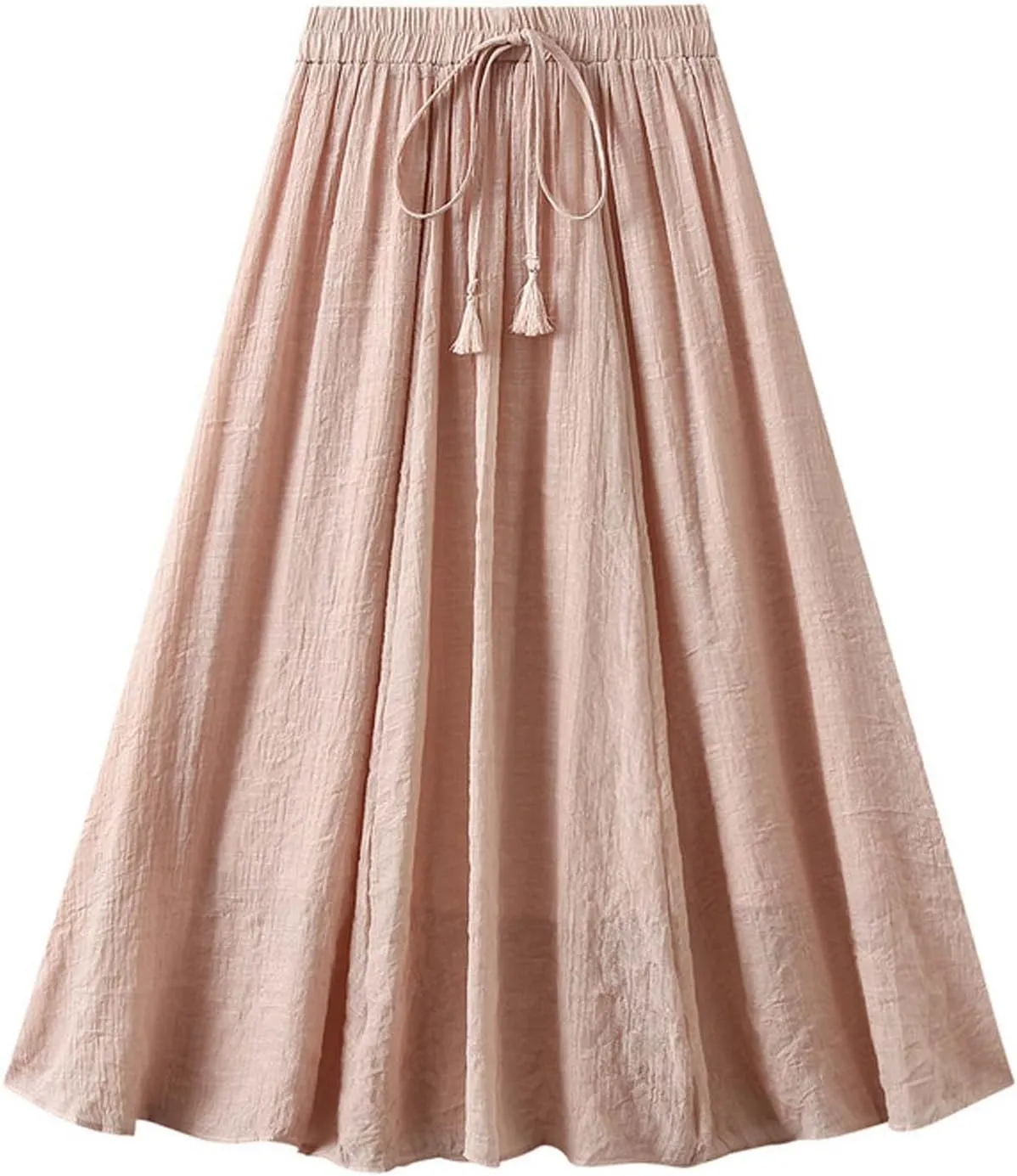 Womens Midi Tie Front Drawstring Skirt Solid Color Casual A-Line Skirts Loose Elastic Waist Pleated Fashion Skirt