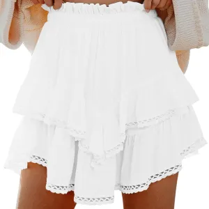 Womens Mini Skirts Ruffle Tiered Skirt Short Summer Skirt Casual Boho Skirt High Waisted A Line Skirt Crochet Shirts