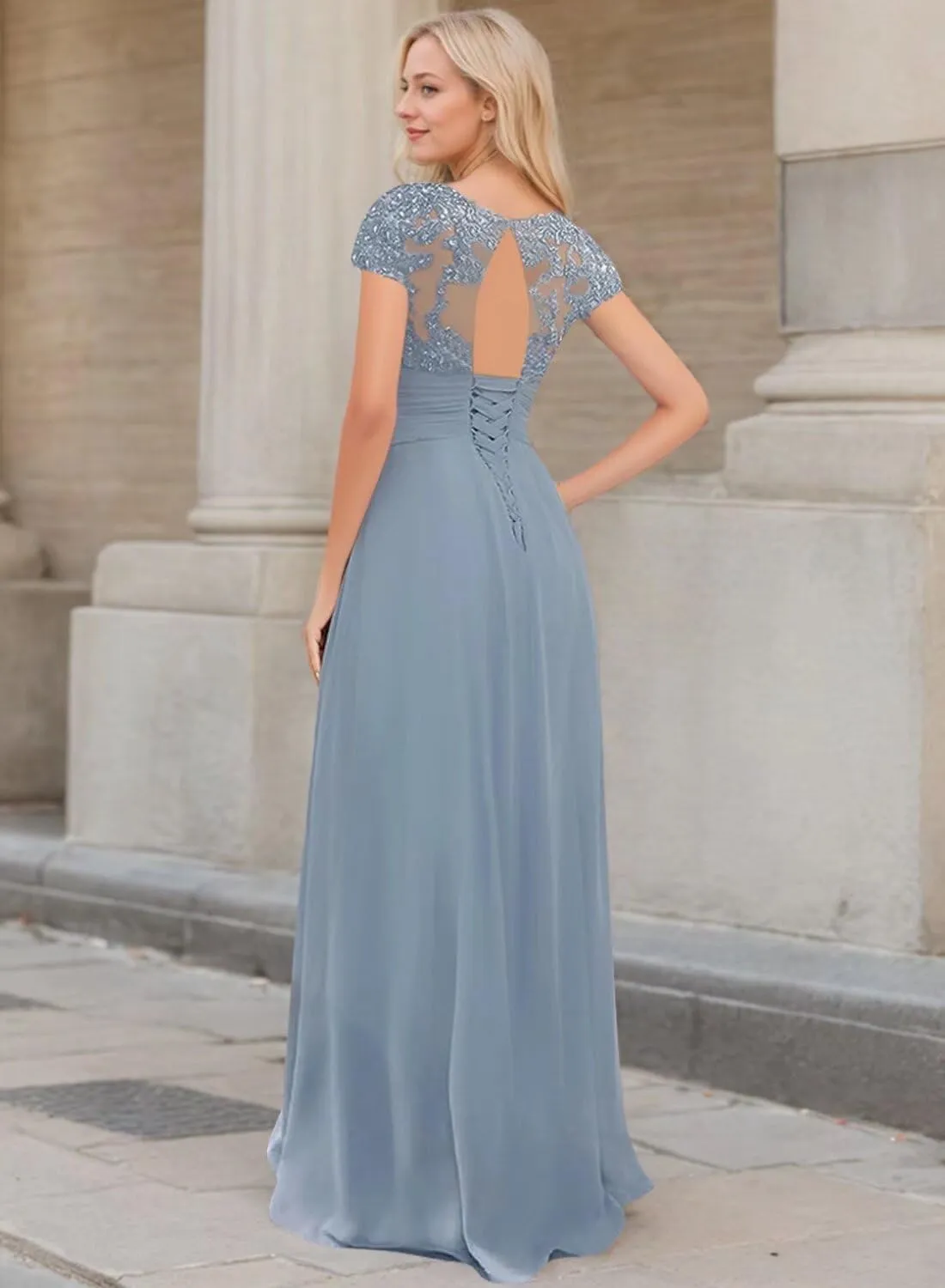 Women's Mother of The Bride Dresses for Wedding Chiffon Formal Evening Gowns High Low Ruched Prom Dress with Pleated