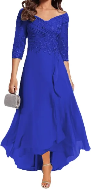 Women's Mother of The Bride Dresses for Wedding Long Chiffon V Neck Formal Evening Party Dresses YB33