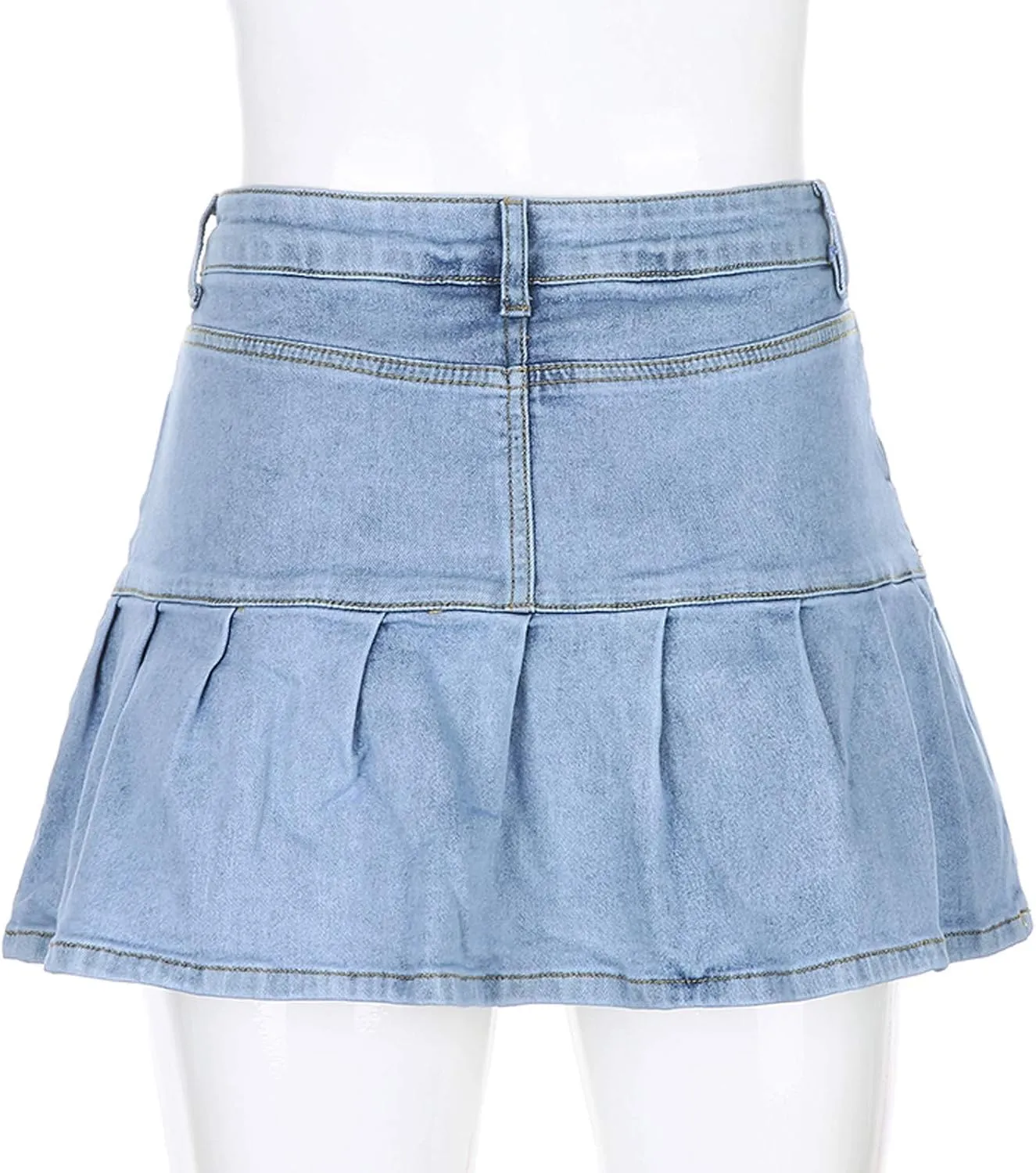 Womens Pleated Jean Skirt A-Line High Waisted Women Denim Mini Skirt Jean Skirts Skorts for Women with Pockets