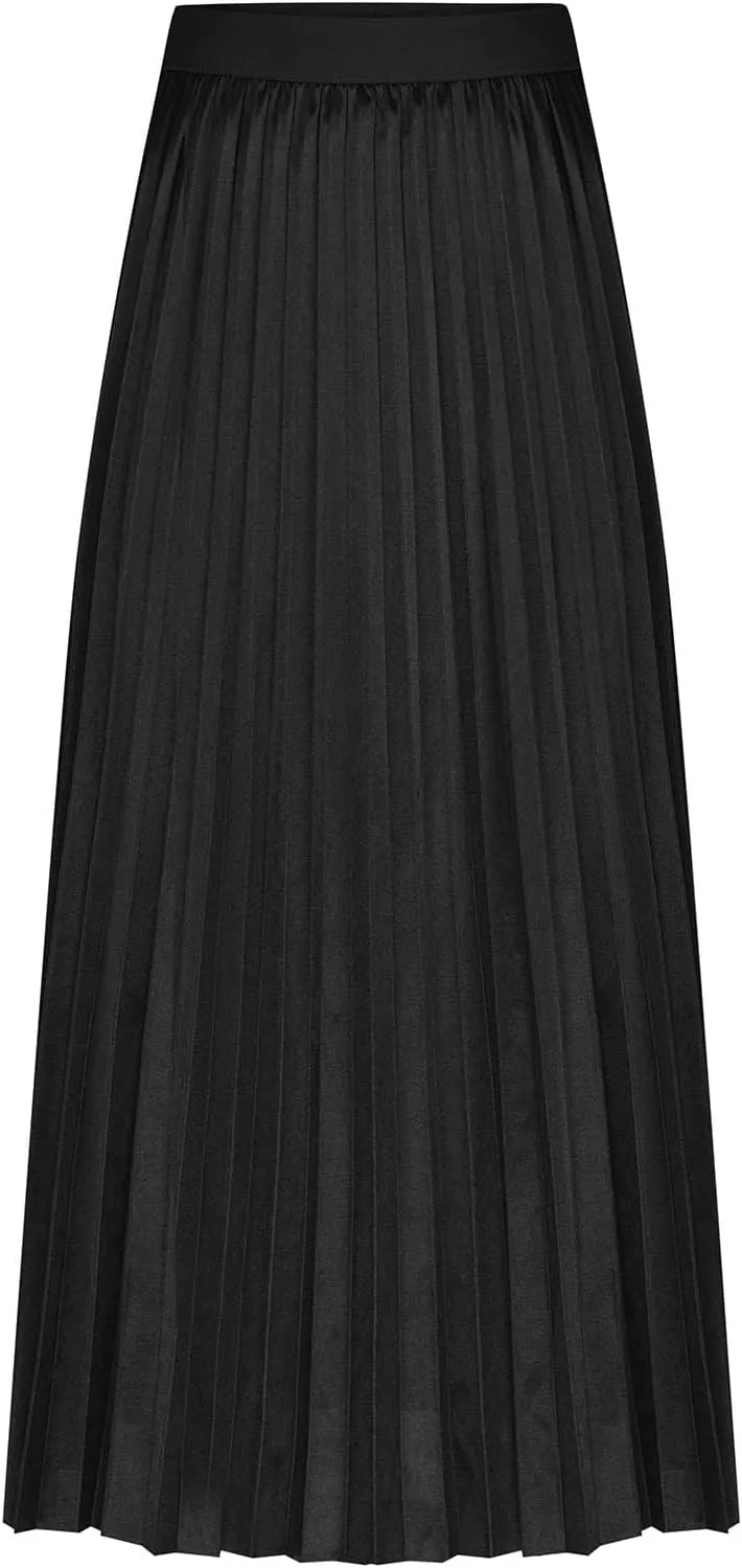 Womens Pleated Midi Skirts Elastic High Waist A-Line Ankle Length Skirt Ladies Elegant Evening Party Skirts