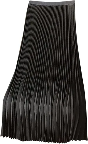 Womens Pleated Midi Skirts Elastic High Waist A-Line Ankle Length Skirt Ladies Elegant Evening Party Skirts