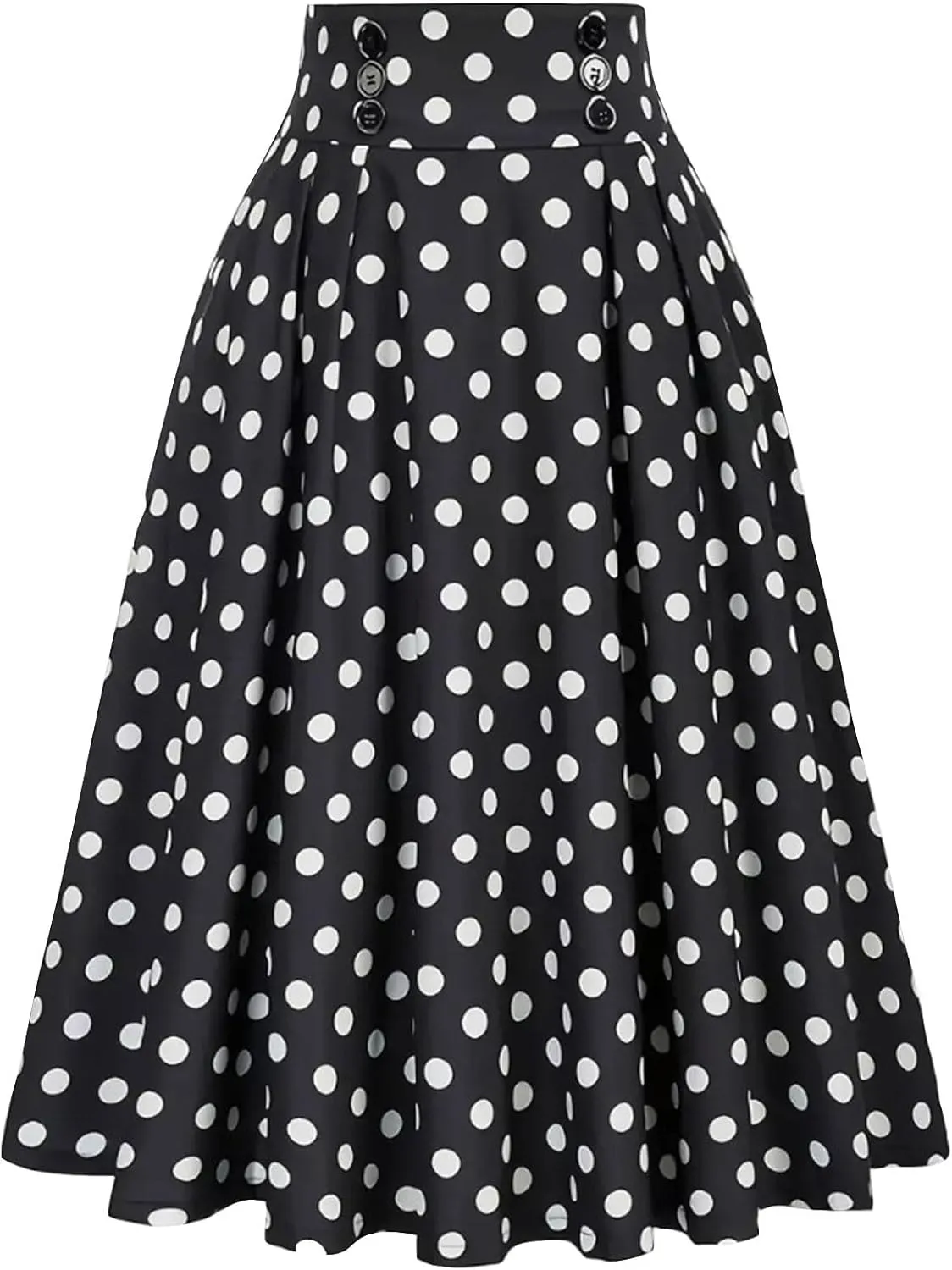 Women's Pleated Skirt A Line Vintage Skirt High Waisted Summer Skirts Basic Polka Dots Skirt Trendy Flowy Midi Skirts