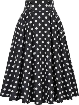 Women's Pleated Skirt A Line Vintage Skirt High Waisted Summer Skirts Basic Polka Dots Skirt Trendy Flowy Midi Skirts