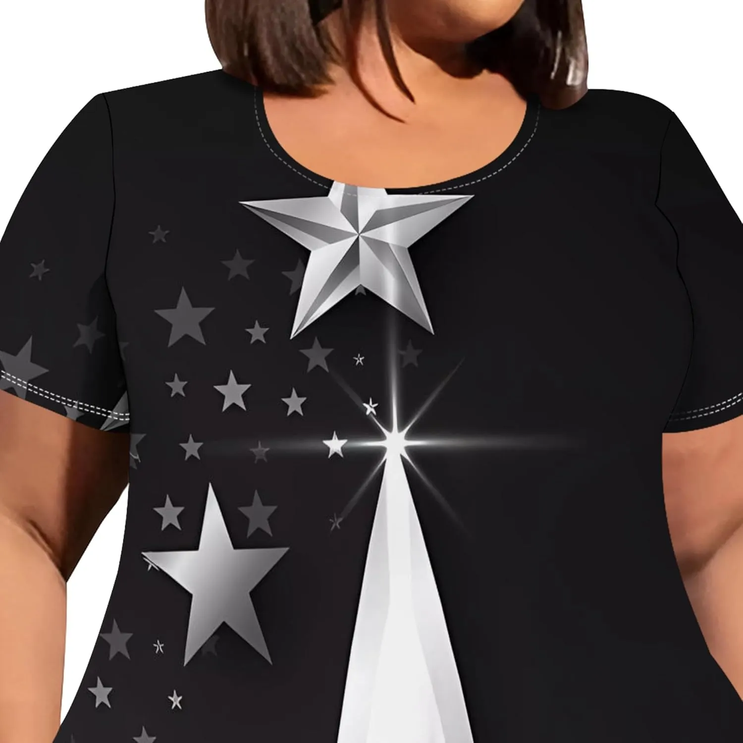 Womens Plus Size Irregular Hem Summer Dress Casual Fit Short Sleeve Empire Waist Loose T-Shirt A Line Midi Dress with Pockets