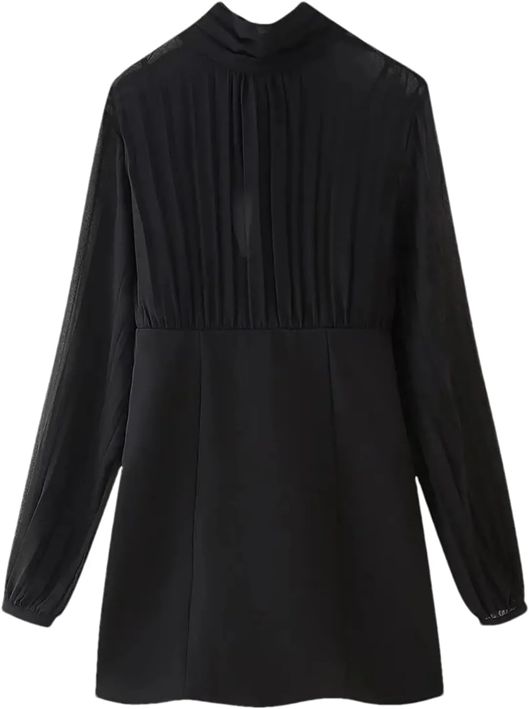 Women's Ruffle Splicing Long Sleeve Tied Mini Dresses Solid Round Neck Short Evening Party Dresses
