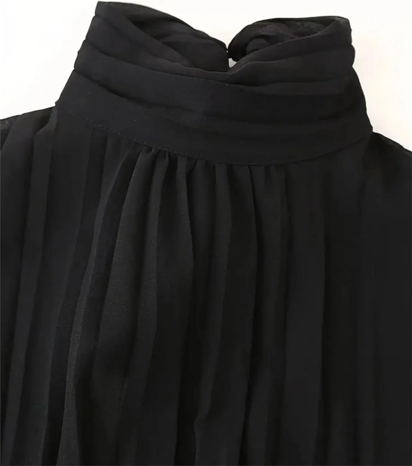 Women's Ruffle Splicing Long Sleeve Tied Mini Dresses Solid Round Neck Short Evening Party Dresses