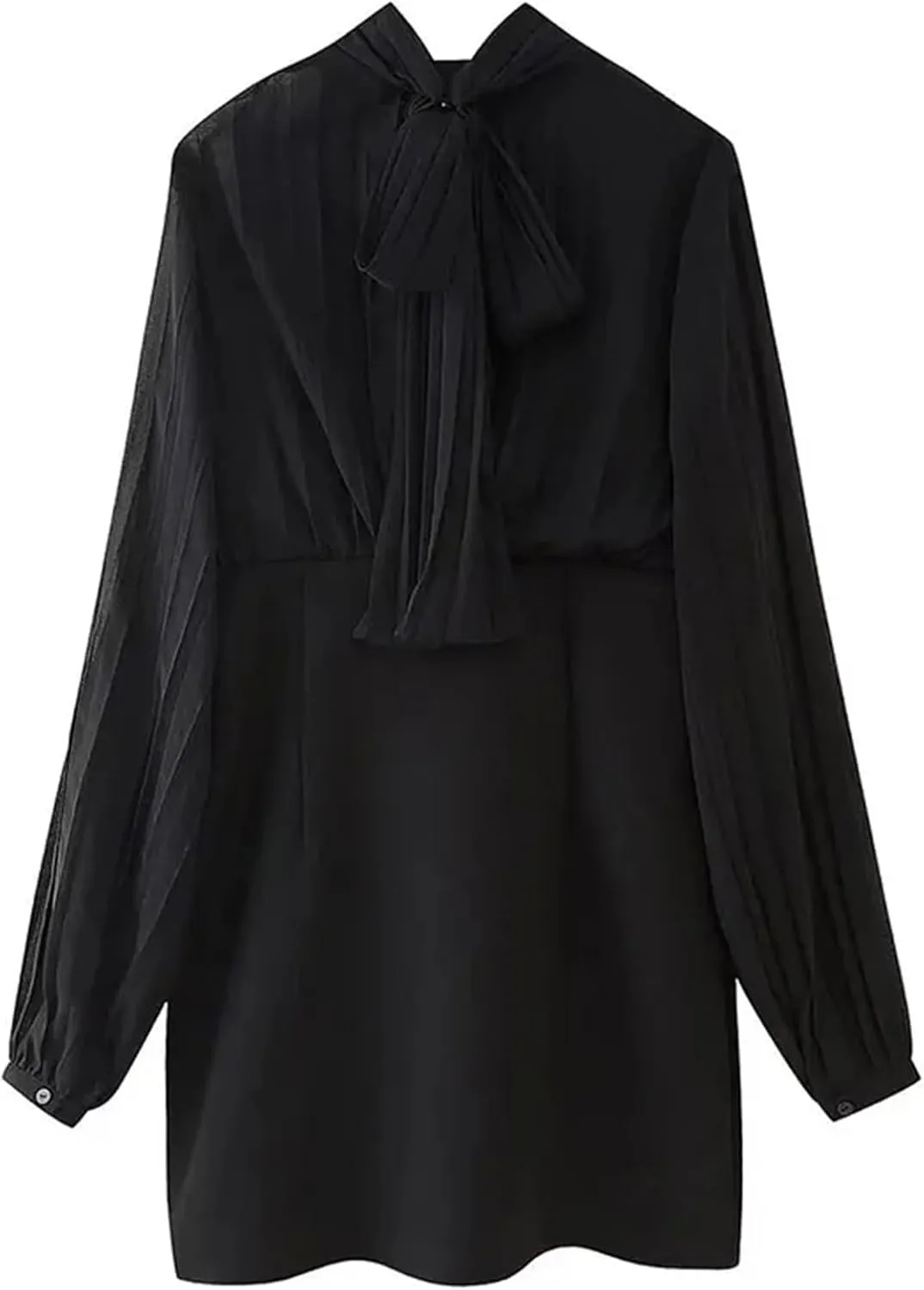 Women's Ruffle Splicing Long Sleeve Tied Mini Dresses Solid Round Neck Short Evening Party Dresses