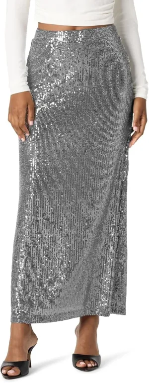 Women's Shiny Sequin High Waisted Maxi Skirts Bodycon Long Skirt Formal Skirts Dance Party Dress Ladies Skirts