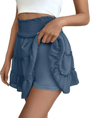 Women's Skater Skirt Basic Casual Chiffon High Waisted Ruffles Pleated Swing Mini Skirts, S-2XL