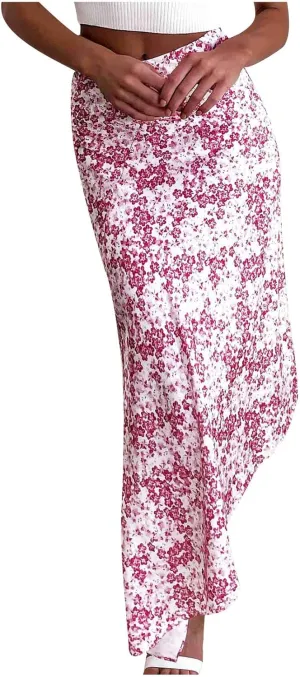 Women's Skirt Casual Asymmetrical Fashion Women Midi Party Print Summer Beach Skirt High Waist Skirts for Puffy