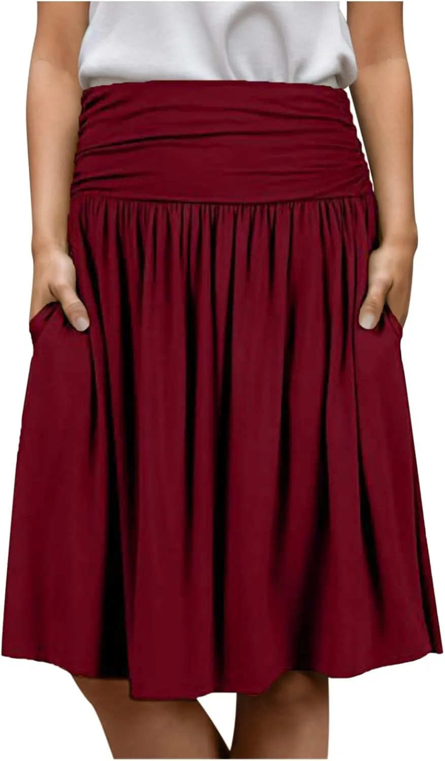 Women's Skirts Skirts for Women Regular and Plus Size Skirt with Pockets Below The Knee Length Ruched Flowy Midi
