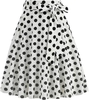Women's Skirts Summer High Waist a-Line Casual Midi Dress Slim Fit Polka Dot Ruffle Bandage Flared Bohemian Skirt
