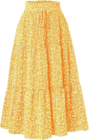 Women's Skirts Women's Summer Comfy Tiered Elastic High Waisted Skirts Casual Floral Print A Line Skirt