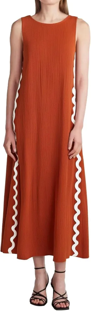 Women's Sleeveless Round Neck Solid Color Lace Slit Midi Dress Women Dresses Log