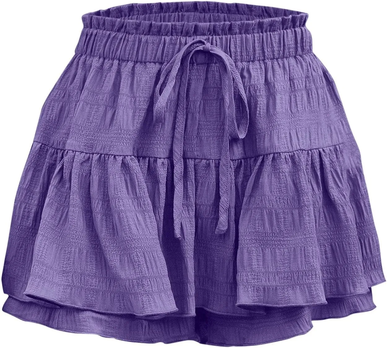 Women's Solid Color Ruffled Hem Drawstring Skirt Shorts Casual Boho Tiered Skorts Going Out High Waisted Skirts