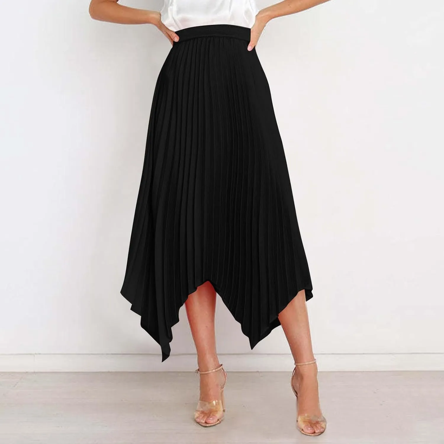 Women's Solid Flared Skirts Lightweight Elastic High Waist Long Midi A Line Skirt Flowy 2025 Fashion Summer Dresses