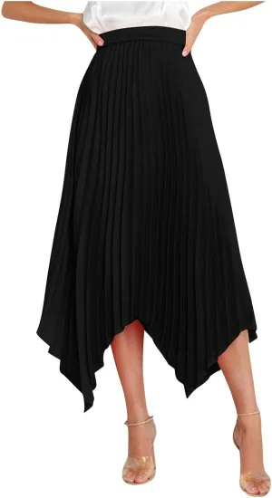 Women's Solid Flared Skirts Lightweight Elastic High Waist Long Midi A Line Skirt Flowy 2025 Fashion Summer Dresses