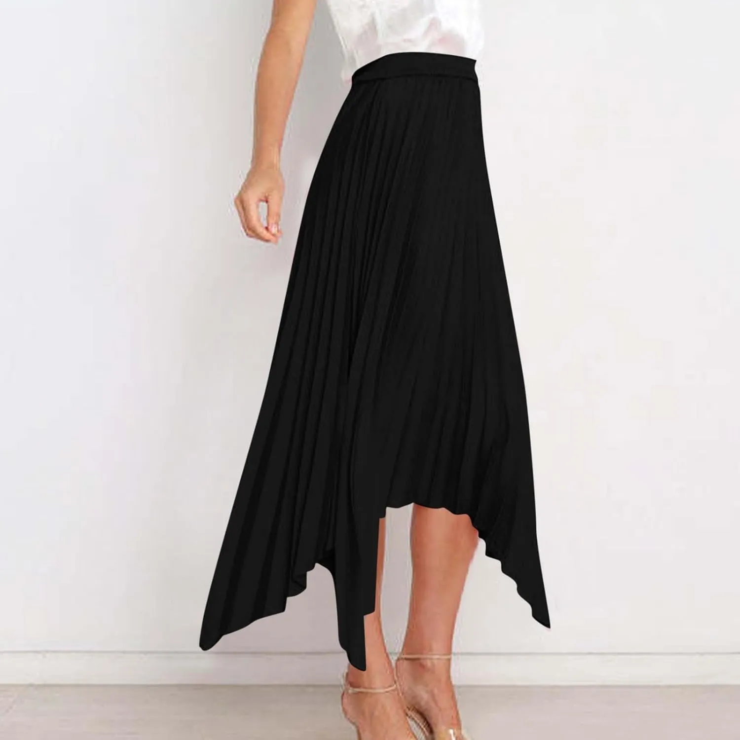 Women's Solid Flared Skirts Lightweight Elastic High Waist Long Midi A Line Skirt Flowy 2025 Fashion Summer Dresses
