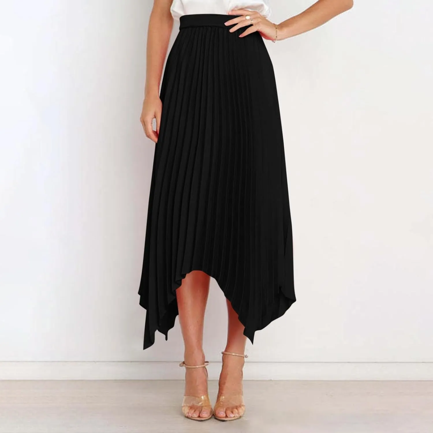 Women's Solid Flared Skirts Lightweight Elastic High Waist Long Midi A Line Skirt Flowy 2025 Fashion Summer Dresses