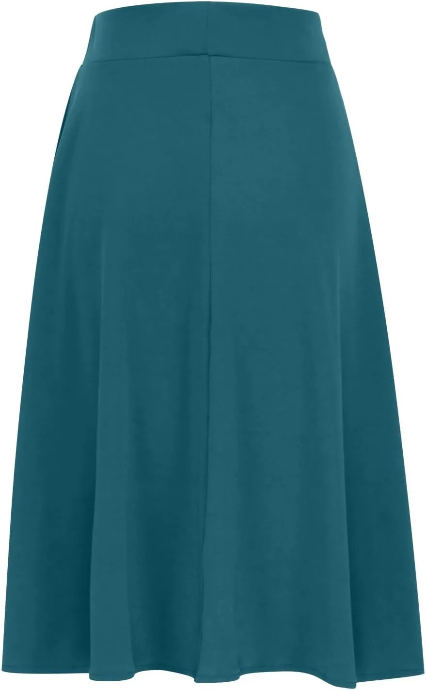 Womens Solid Lightweight Midi Skirt Pull On Casual Skirts High Waisted Stretch Summer Work Office Dress 2025 Trendy