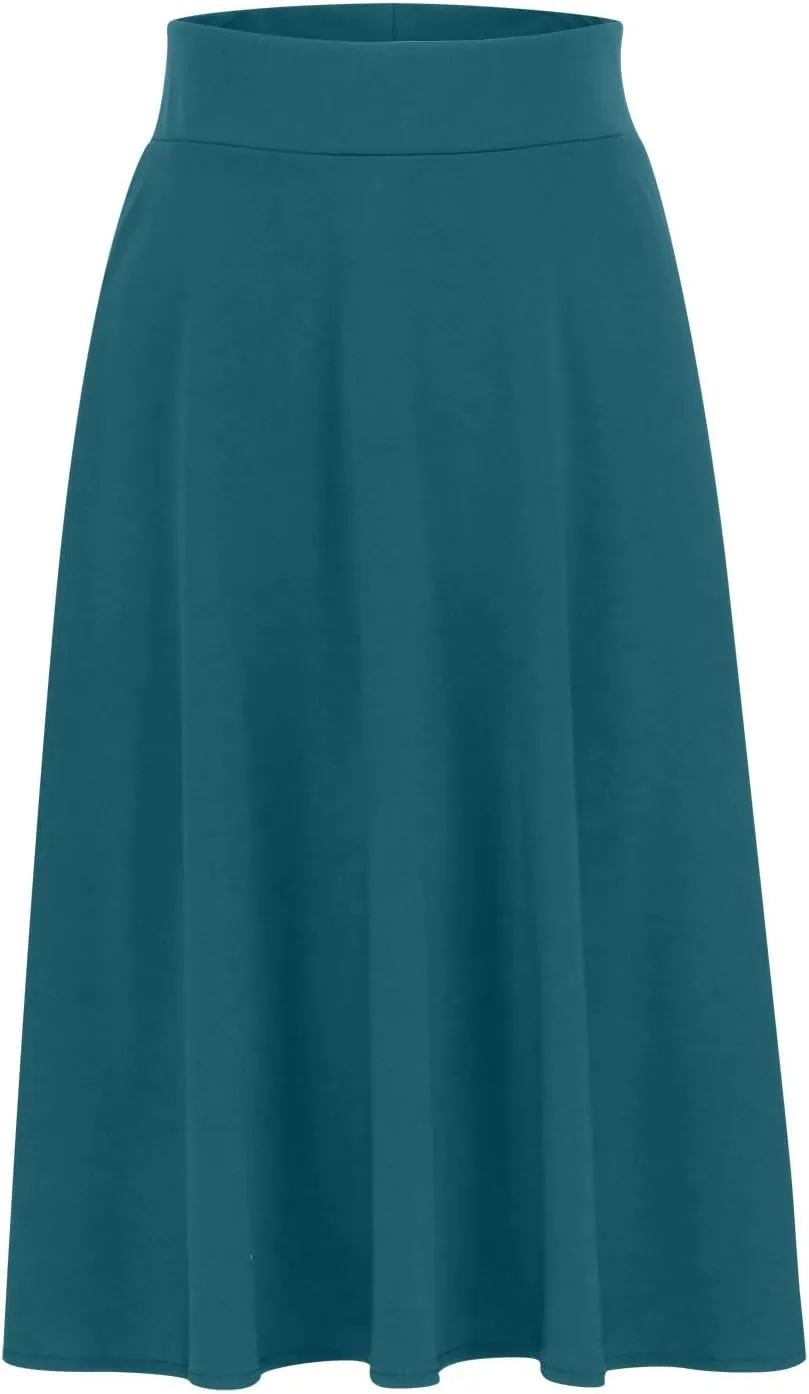 Womens Solid Lightweight Midi Skirt Pull On Casual Skirts High Waisted Stretch Summer Work Office Dress 2025 Trendy
