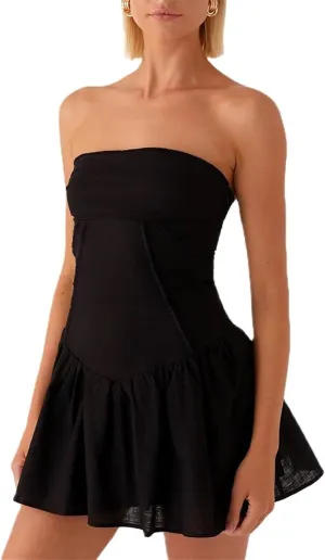 Women's Strapless 3D Flower Mini Dress Sexy Ruffle Short Tube Dress with 3DFloral Bodycon Backless Cocktail Party