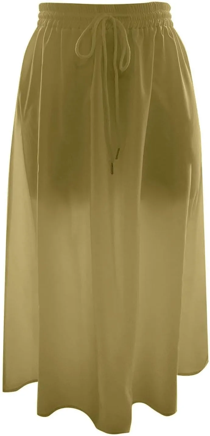 Womens Summer Boho Flowy Swing Tiered A-Line Midi Skirt Fashion Trendy Elastic Waist Pleated Long Beach Dress