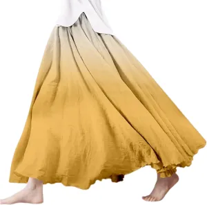Women's Summer Boho Maxi Skirts Coton Linen A-Line Flowy Ruffle High Waist Beach Long Skirt Summer Broomstick Skorts