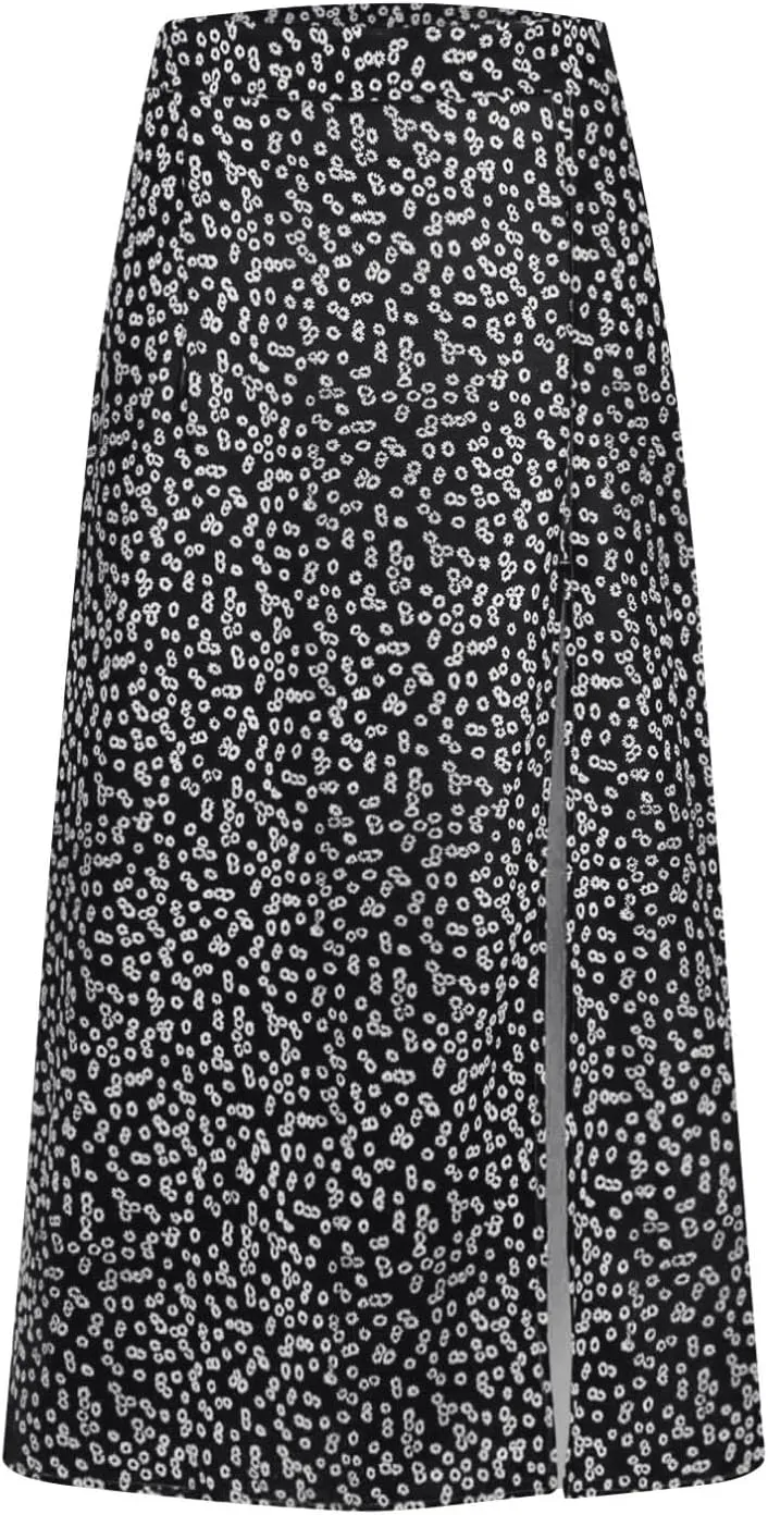 Women's Summer Casual Loose Trendy Elastic High Waist Floral Print Bohemian Split Sun Beach Midi Skirts 2025, S-3XL
