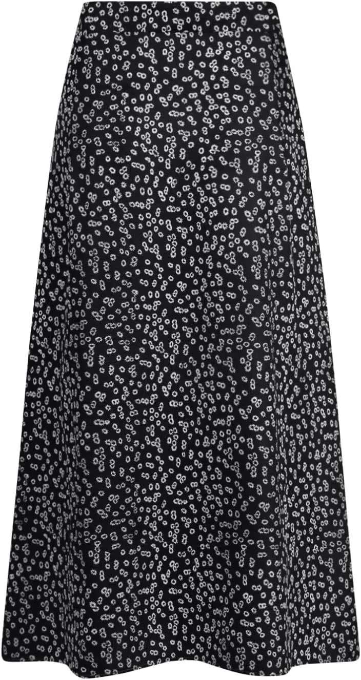 Women's Summer Casual Loose Trendy Elastic High Waist Floral Print Bohemian Split Sun Beach Midi Skirts 2025, S-3XL