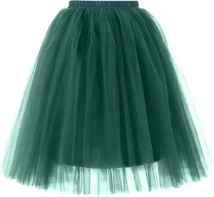 Women's Summer Casual Loose Trendy Elastic High Waist Solid Color Fluffy Mesh Party Flowy A-Line Latin Skirts, M-XL