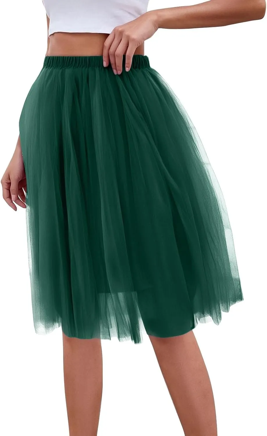 Women's Summer Casual Loose Trendy Elastic High Waist Solid Color Fluffy Mesh Party Flowy A-Line Latin Skirts, M-XL