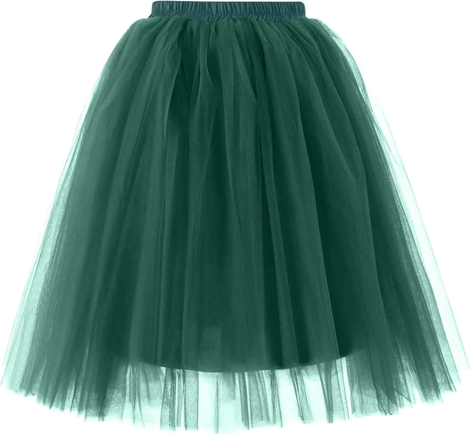 Women's Summer Casual Loose Trendy Elastic High Waist Solid Color Fluffy Mesh Party Flowy A-Line Latin Skirts, M-XL