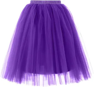 Women's Summer Casual Loose Trendy Elastic High Waist Solid Color Fluffy Mesh Party Flowy A-Line Latin Skirts, M-XL
