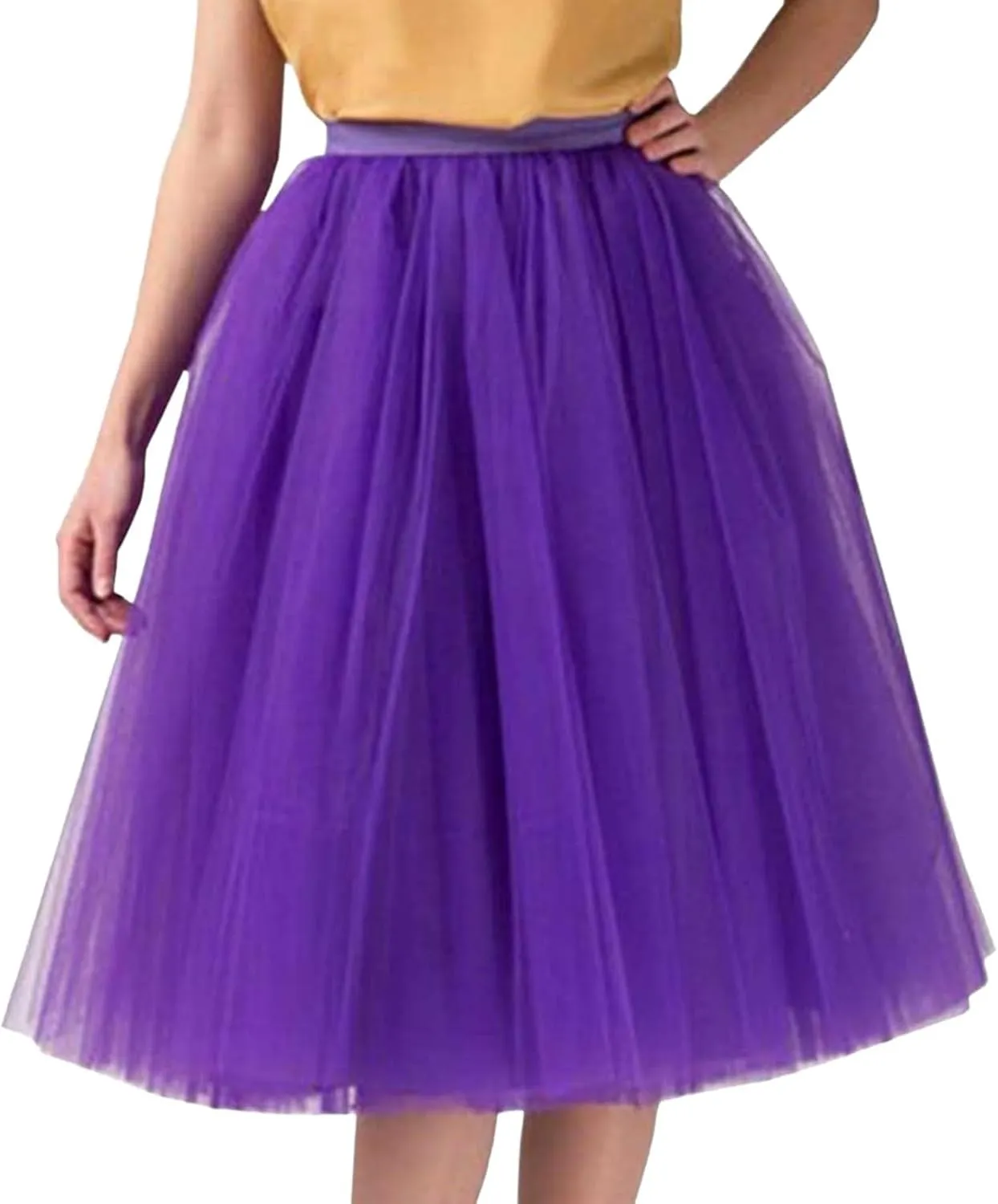 Women's Summer Casual Loose Trendy Elastic High Waist Solid Color Fluffy Mesh Party Flowy A-Line Latin Skirts, M-XL