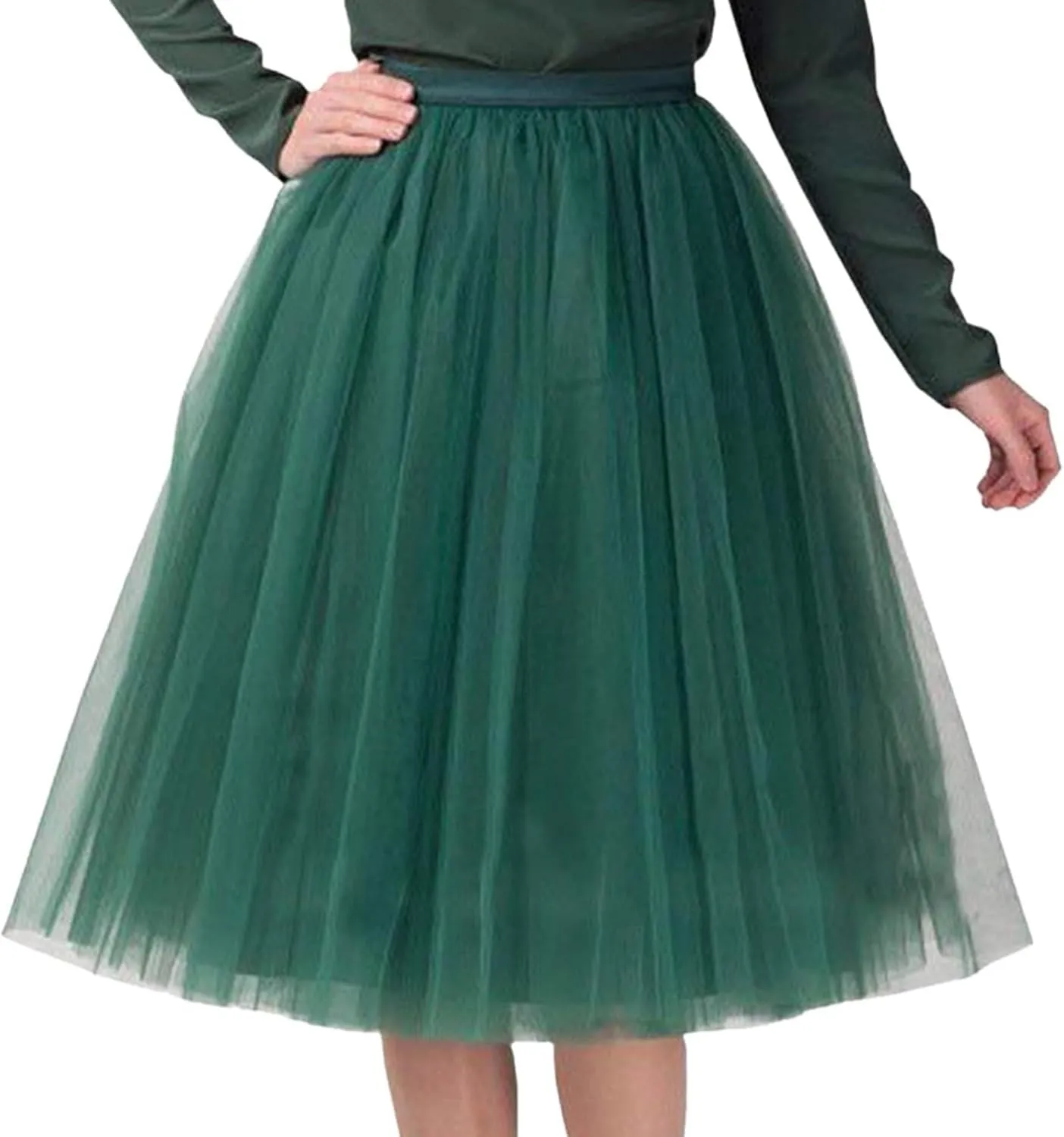 Women's Summer Casual Loose Trendy Elastic High Waist Solid Color Fluffy Mesh Party Flowy A-Line Latin Skirts, M-XL