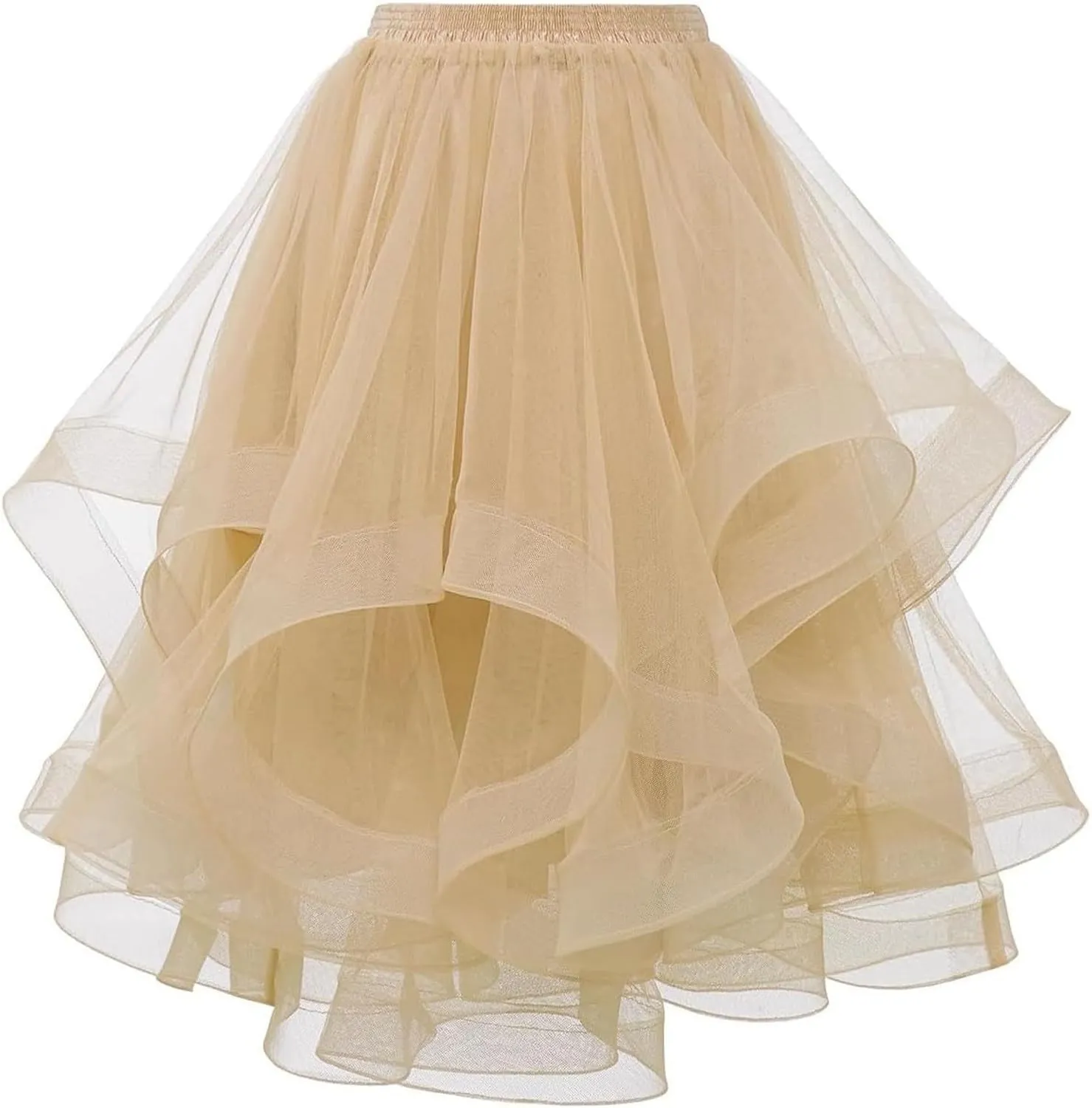 Women's Summer Casual Loose Trendy Elastic High Waist Solid Color Fluffy Mesh Party Latin Dance Flowy Skirts, S-XL