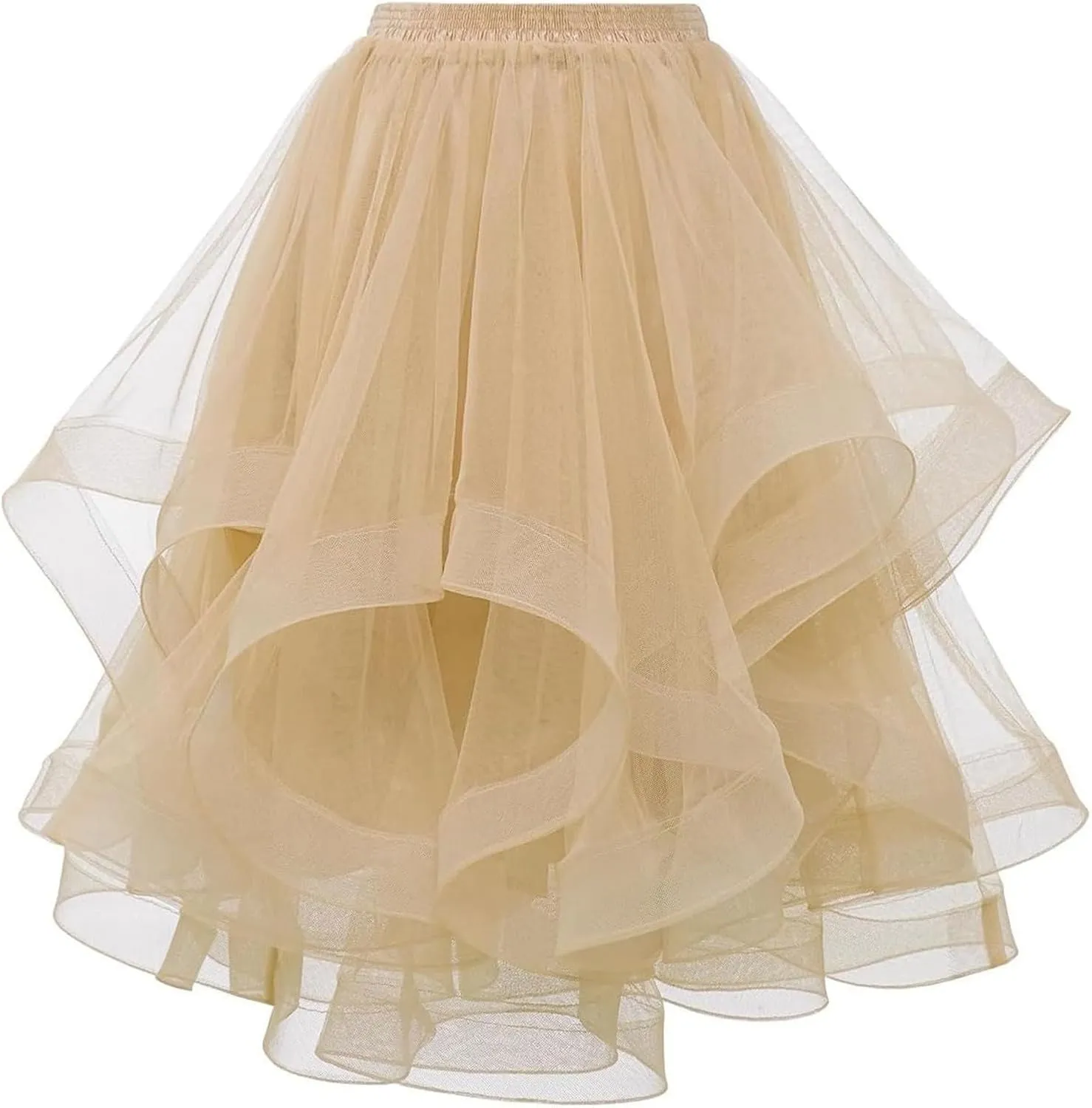 Women's Summer Casual Loose Trendy Elastic High Waist Solid Color Fluffy Mesh Party Latin Dance Flowy Skirts, S-XL