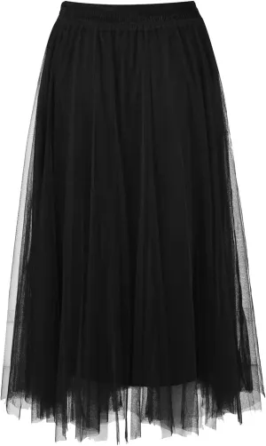 Women's Summer Casual Maxi Skirt Tiered High Waist Solid Mesh Flowy Elegant