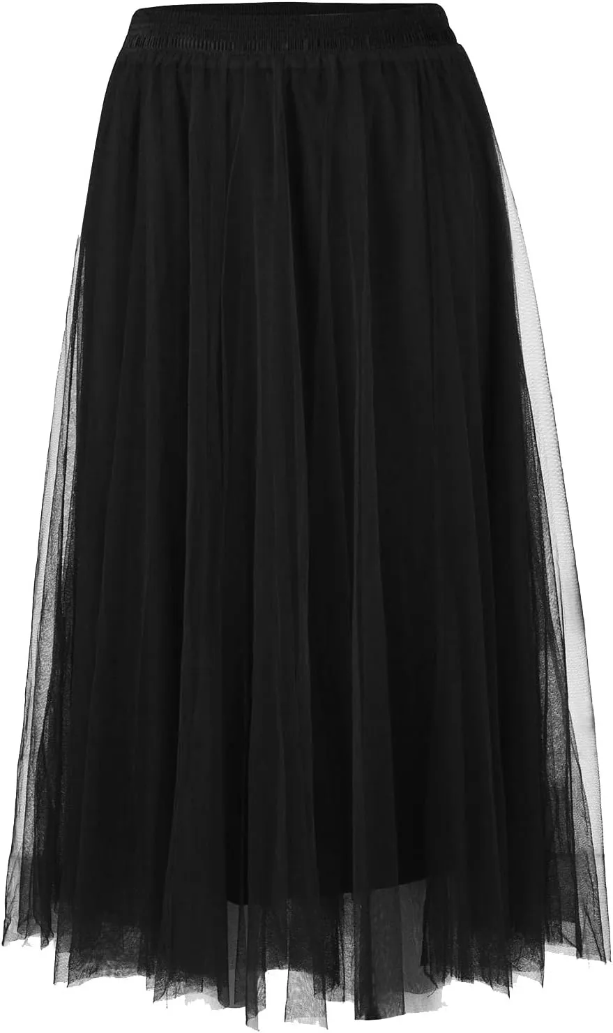 Women's Summer Casual Maxi Skirt Tiered High Waist Solid Mesh Flowy Elegant