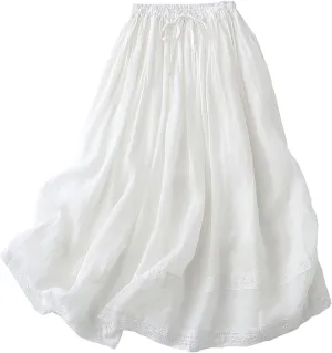 Women's Summer Casual Maxi Skirts High Waist Ruffle Solid Pleated Tiered Skirt